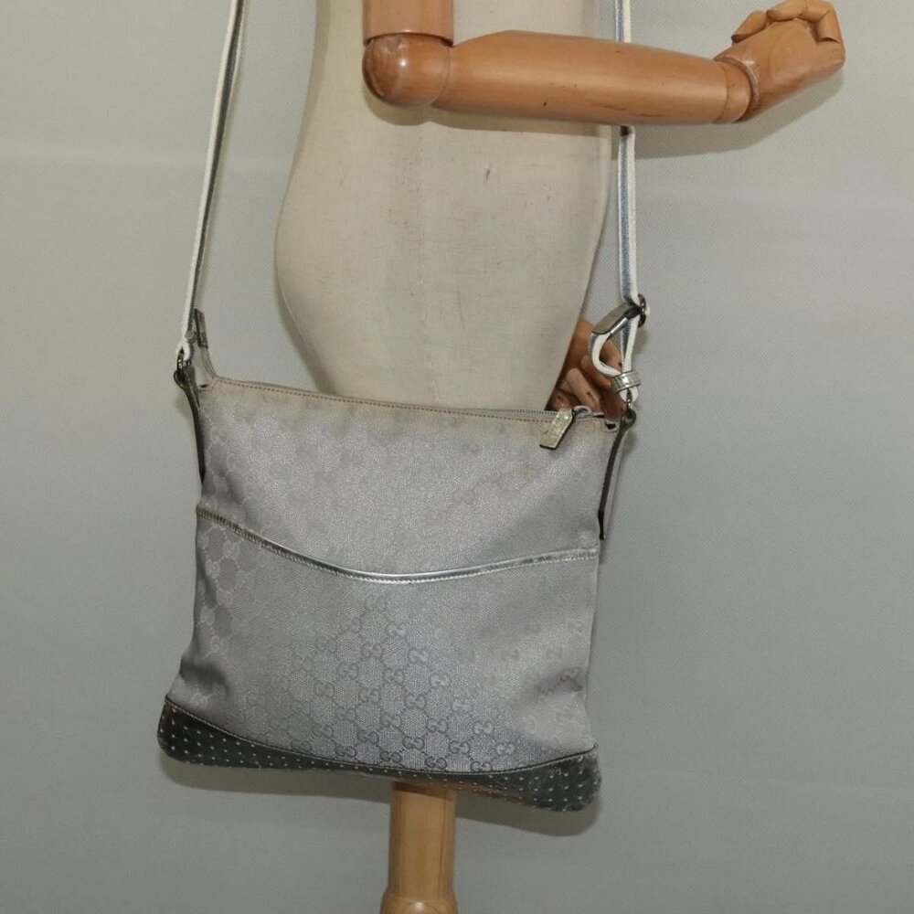 GUCCI GG Canvas Shoulder Bag Silver